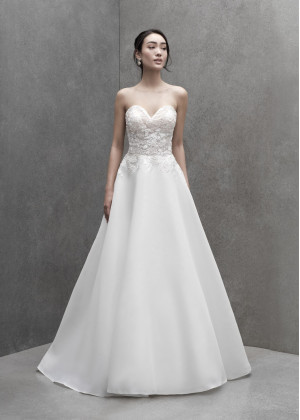 Sweetheart Neck Beaded Ivory Lace Organdy Wedding Dress